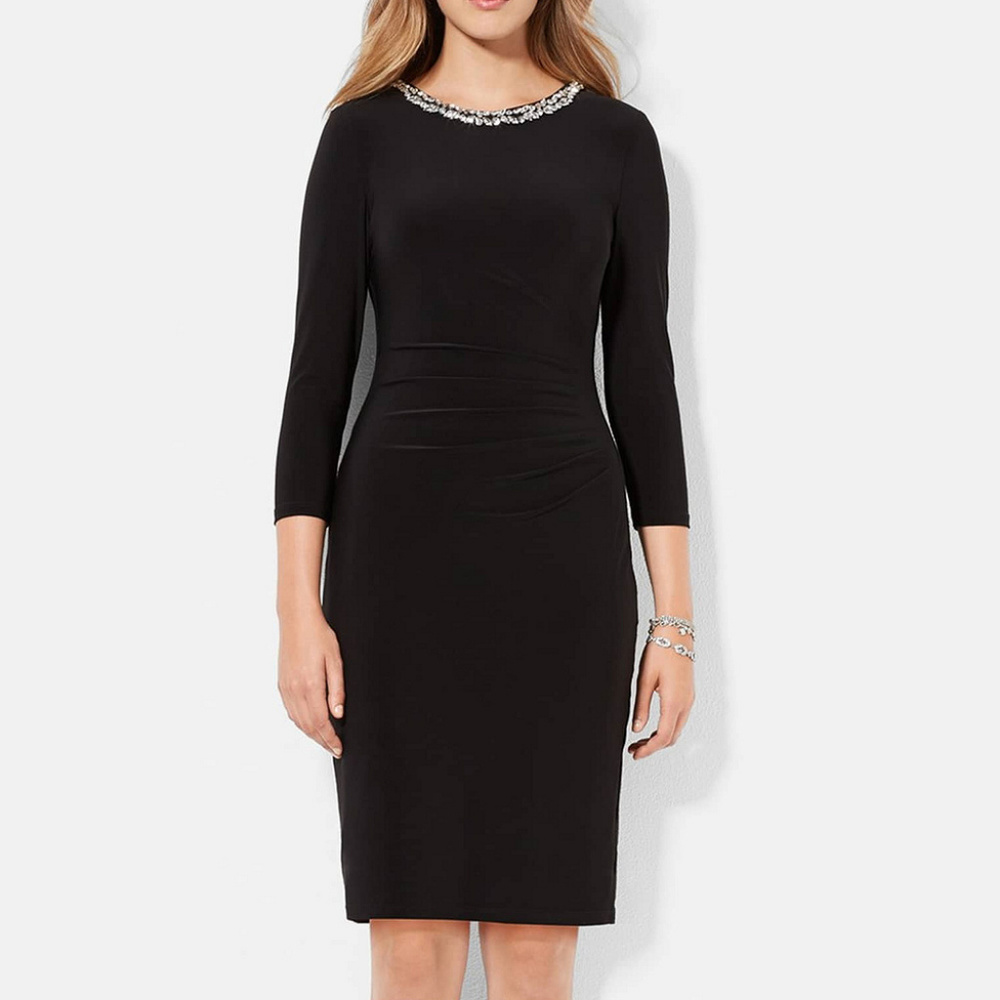 Black Stretch Jersey Jewel Beaded Neck Dress 20W